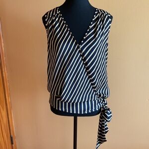 Tristan Navy and White Striped Wrap Blouse Size M NWOT